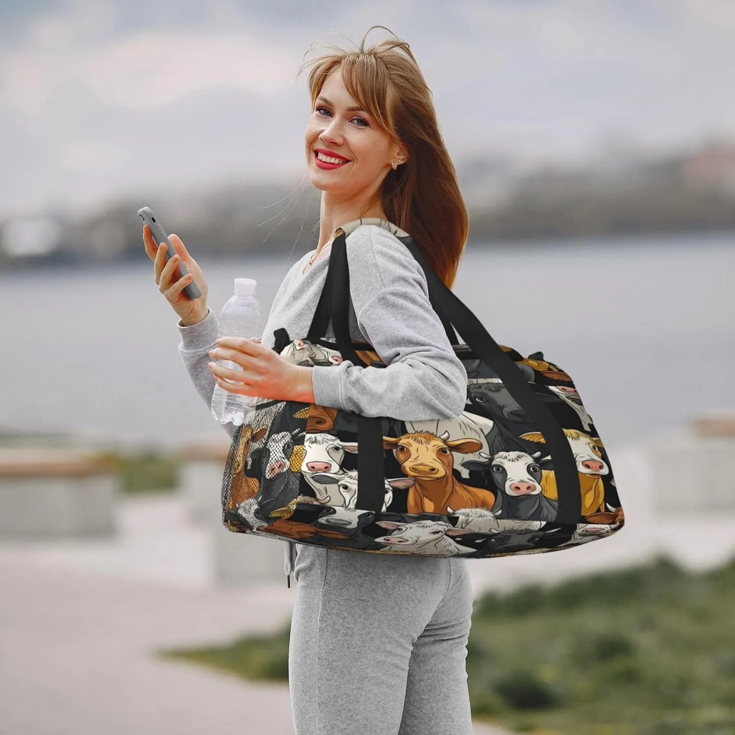 Travel Duffel Bag For Men Women, Funny Cartoon Cows Pattern Carry On Sport Gym Bag With Shoulder Strap Lightweight Waterproof Weekender Bag Overnight Bag