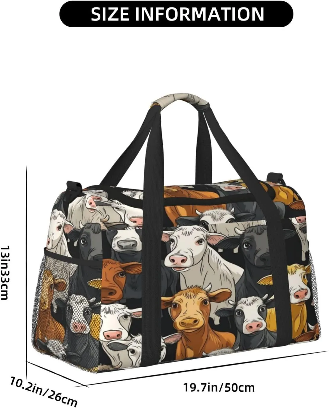 Travel Duffel Bag For Men Women, Funny Cartoon Cows Pattern Carry On Sport Gym Bag With Shoulder Strap Lightweight Waterproof Weekender Bag Overnight Bag