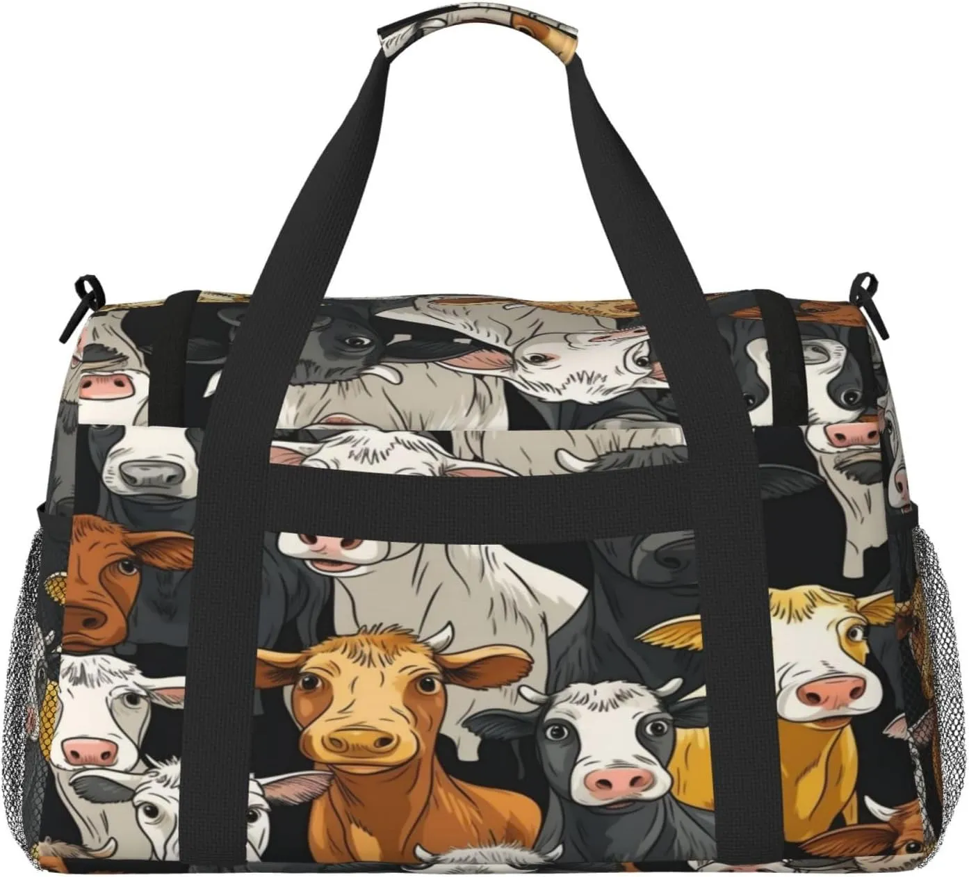 Travel Duffel Bag For Men Women, Funny Cartoon Cows Pattern Carry On Sport Gym Bag With Shoulder Strap Lightweight Waterproof Weekender Bag Overnight Bag