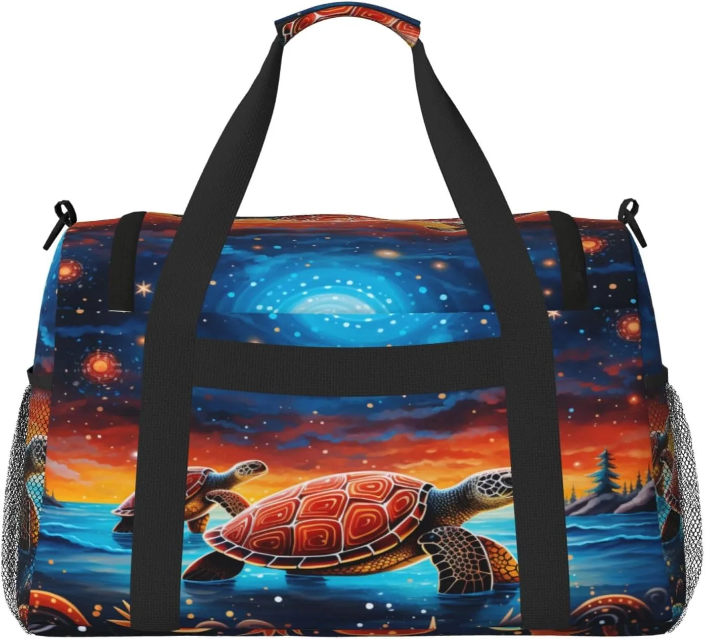 Travel Duffel Bag For Men Women, Funny Turtle Galaxy Painting Carry On Sport Gym Bag With Shoulder Strap Lightweight Waterproof Weekender Bag Overnight Bag