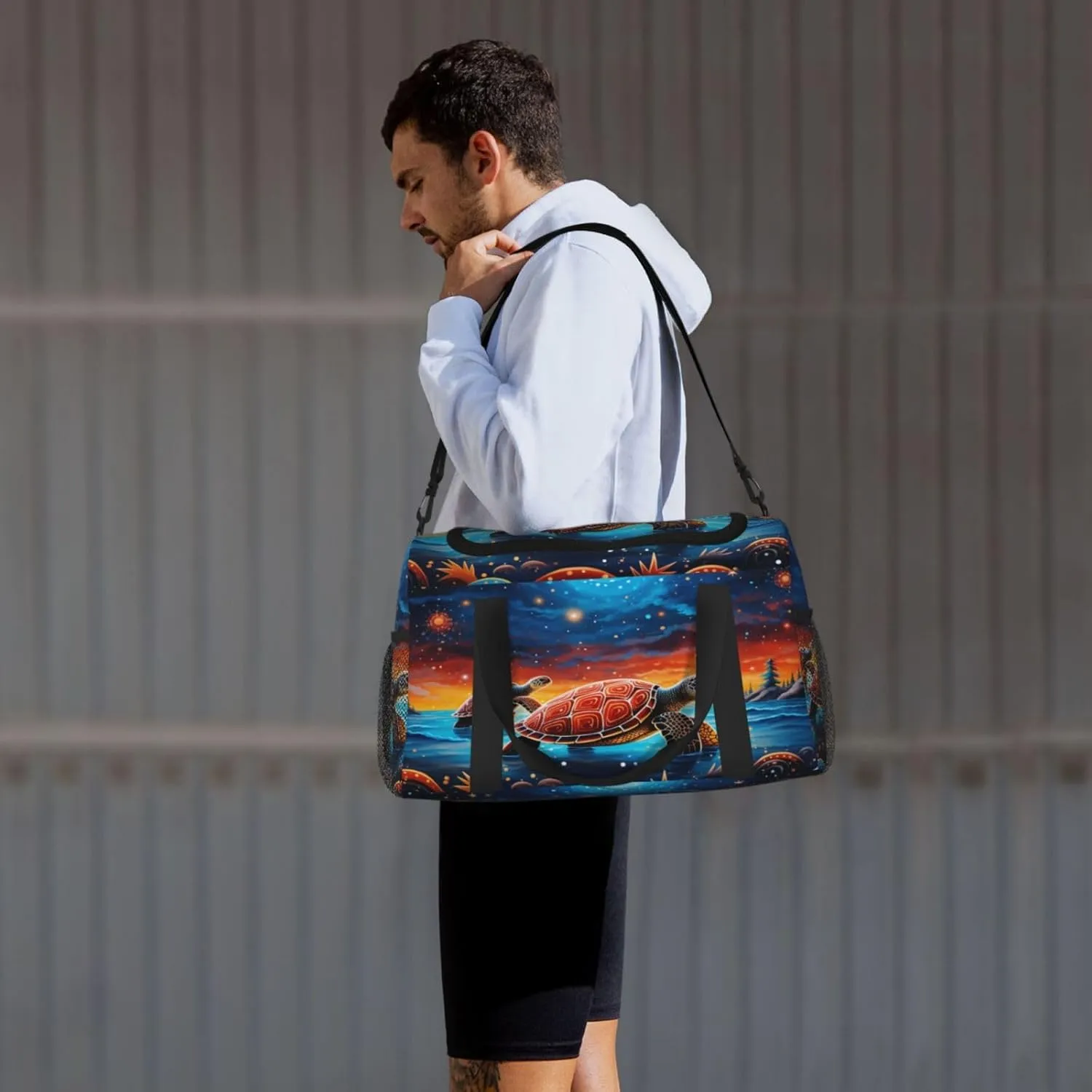 Travel Duffel Bag For Men Women, Funny Turtle Galaxy Painting Carry On Sport Gym Bag With Shoulder Strap Lightweight Waterproof Weekender Bag Overnight Bag