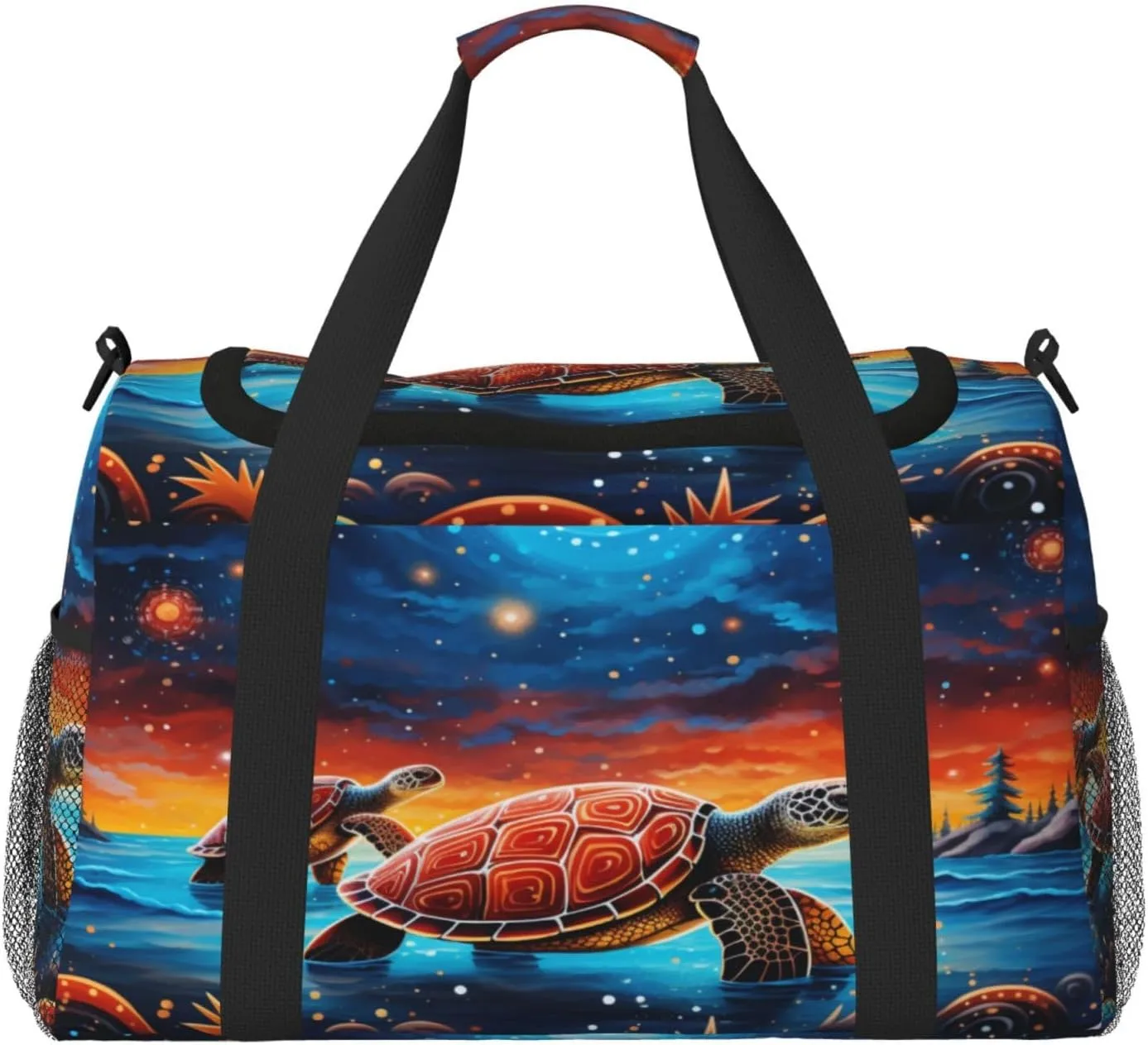 Travel Duffel Bag For Men Women, Funny Turtle Galaxy Painting Carry On Sport Gym Bag With Shoulder Strap Lightweight Waterproof Weekender Bag Overnight Bag