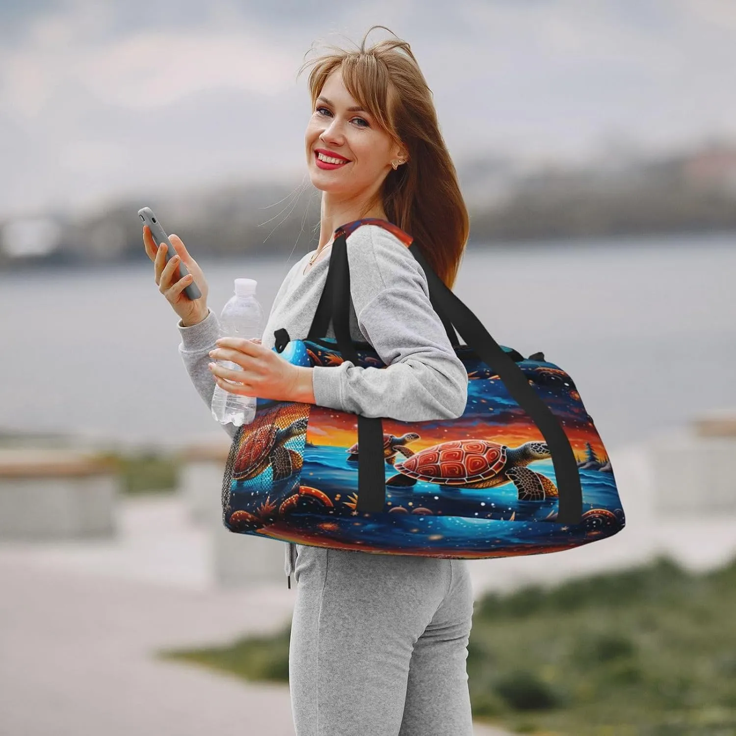 Travel Duffel Bag For Men Women, Funny Turtle Galaxy Painting Carry On Sport Gym Bag With Shoulder Strap Lightweight Waterproof Weekender Bag Overnight Bag