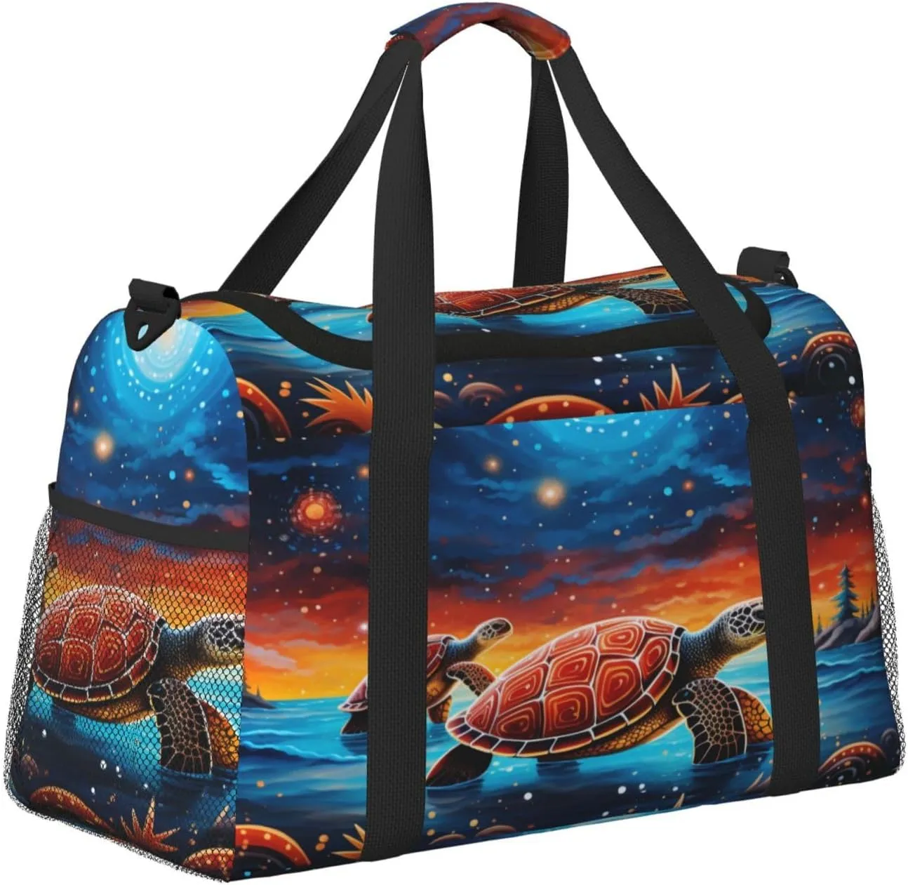 Travel Duffel Bag For Men Women, Funny Turtle Galaxy Painting Carry On Sport Gym Bag With Shoulder Strap Lightweight Waterproof Weekender Bag Overnight Bag