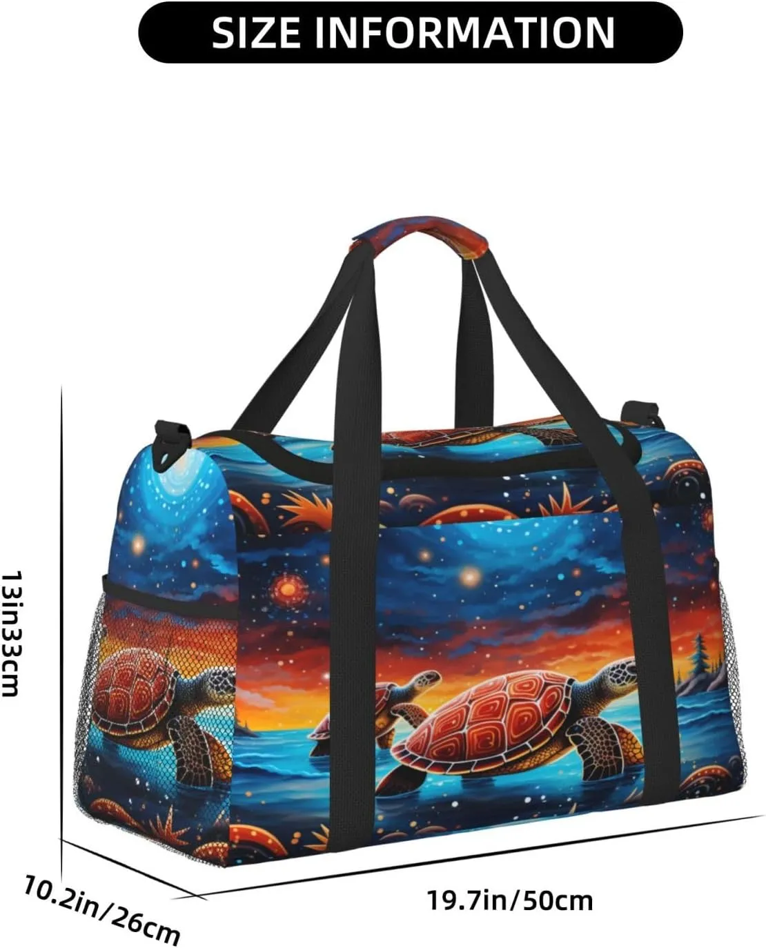 Travel Duffel Bag For Men Women, Funny Turtle Galaxy Painting Carry On Sport Gym Bag With Shoulder Strap Lightweight Waterproof Weekender Bag Overnight Bag