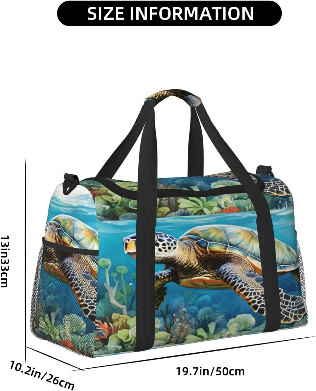 Travel Duffel Bag For Men Women, Sea Ocean Turtle Coral Carry On Sport Gym Bag With Shoulder Strap Lightweight Waterproof Weekender Bag Overnight Bag