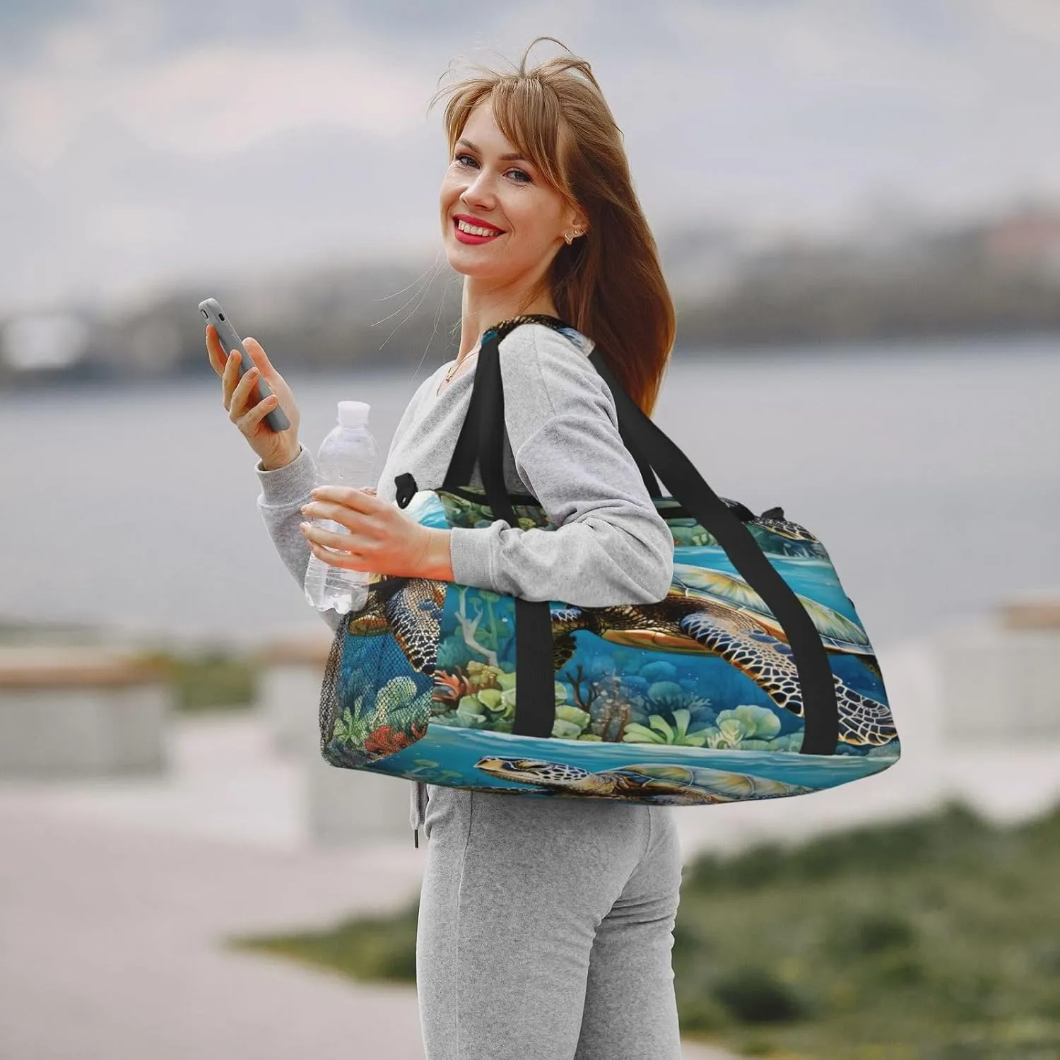 Travel Duffel Bag For Men Women, Sea Ocean Turtle Coral Carry On Sport Gym Bag With Shoulder Strap Lightweight Waterproof Weekender Bag Overnight Bag