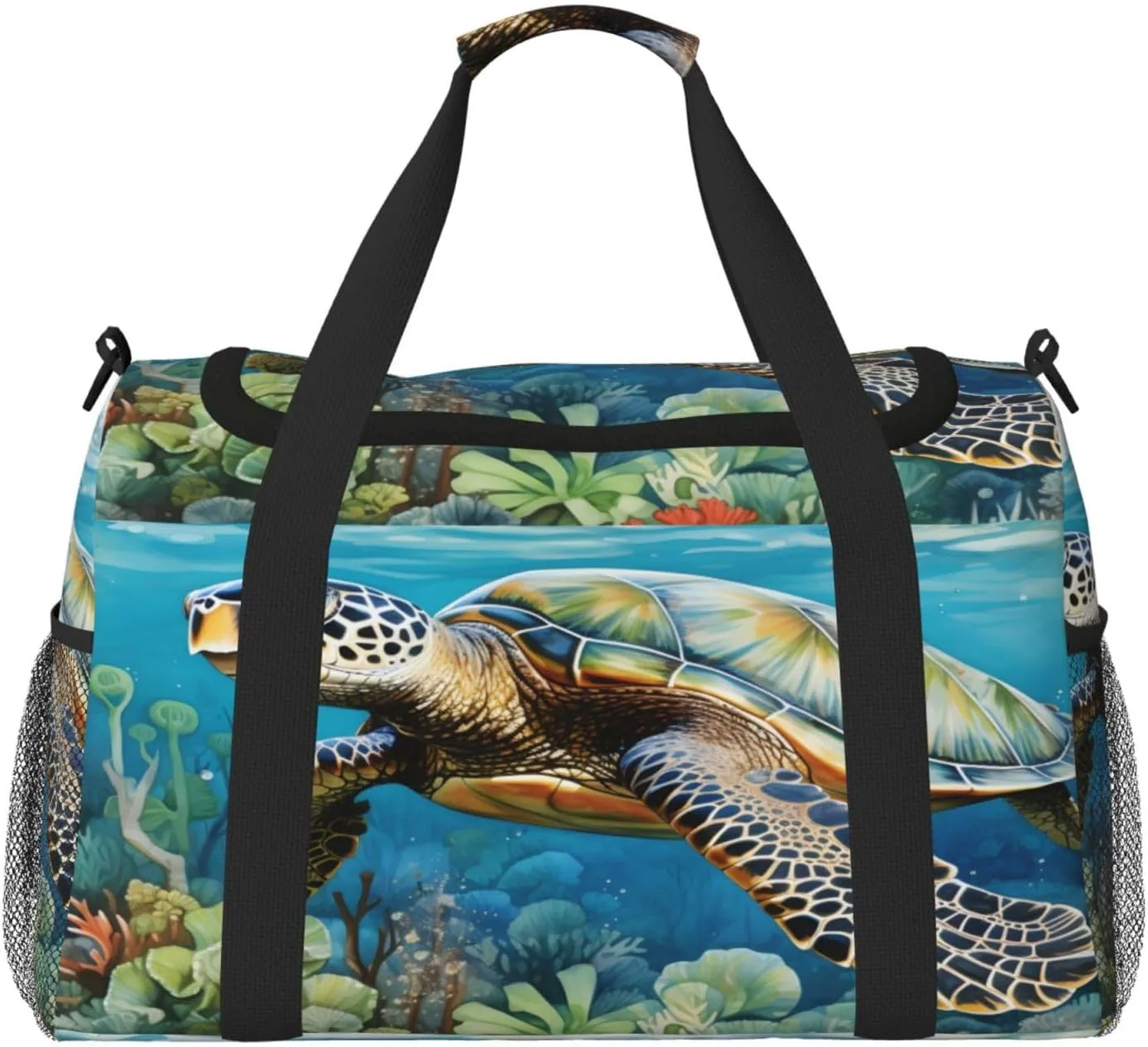 Travel Duffel Bag For Men Women, Sea Ocean Turtle Coral Carry On Sport Gym Bag With Shoulder Strap Lightweight Waterproof Weekender Bag Overnight Bag