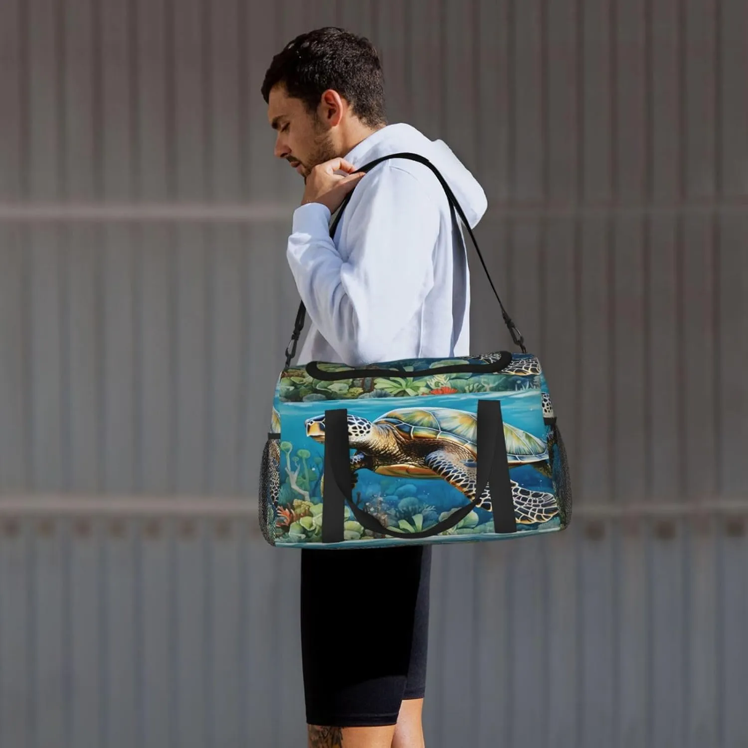 Travel Duffel Bag For Men Women, Sea Ocean Turtle Coral Carry On Sport Gym Bag With Shoulder Strap Lightweight Waterproof Weekender Bag Overnight Bag