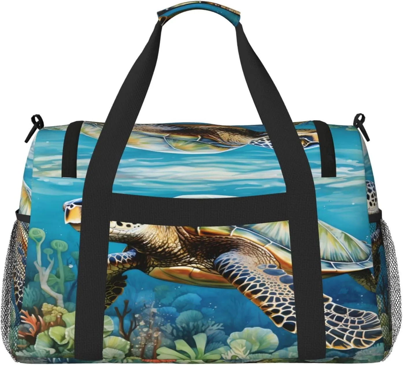 Travel Duffel Bag For Men Women, Sea Ocean Turtle Coral Carry On Sport Gym Bag With Shoulder Strap Lightweight Waterproof Weekender Bag Overnight Bag
