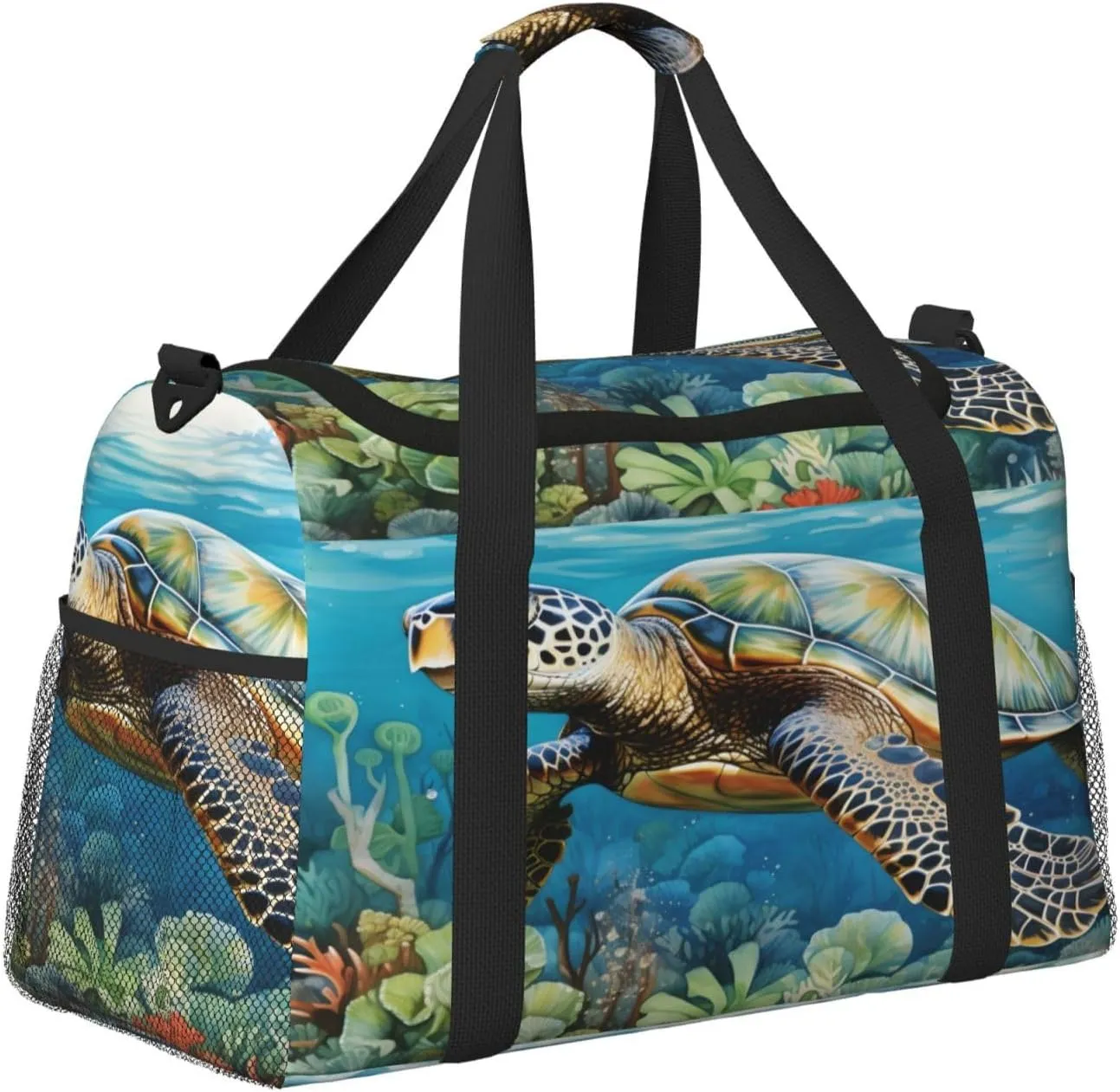 Travel Duffel Bag For Men Women, Sea Ocean Turtle Coral Carry On Sport Gym Bag With Shoulder Strap Lightweight Waterproof Weekender Bag Overnight Bag