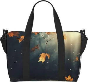Travel Duffel Bag for Women Men Weekender Bags Sports Gym Bag Autumn leaves flying in the misty forest Travel Bag Carry on Overnight Bag Waterproof Luggage Bag with Shoulder Strap