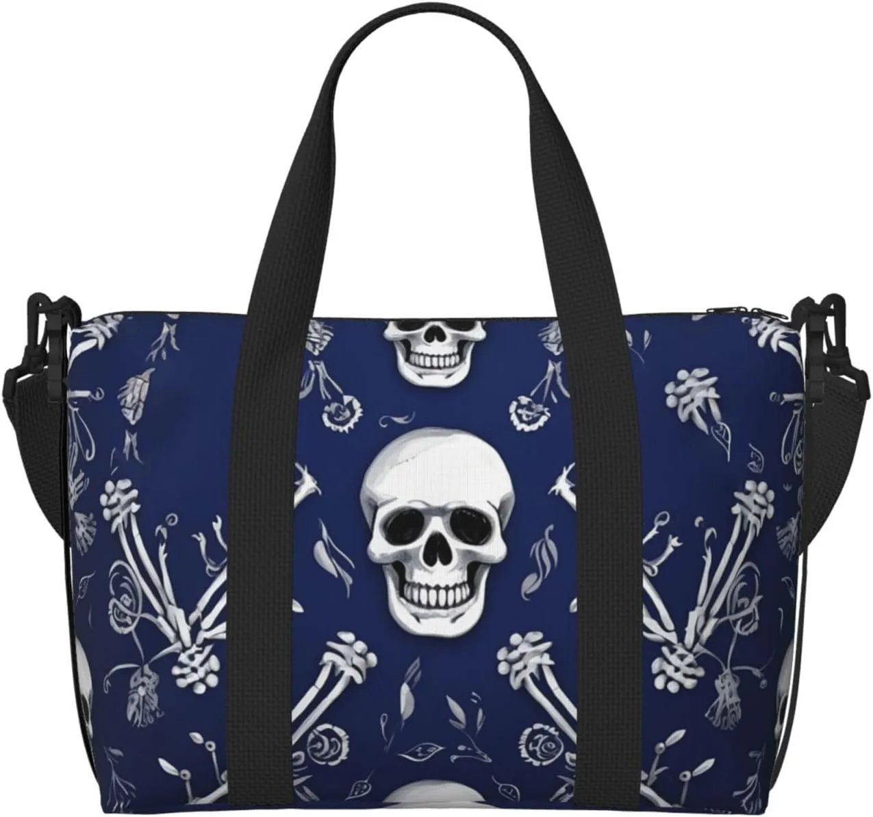 Travel Duffel Bag for Women Men Weekender Bags Sports Gym Bag Blue skull and bones Travel Bag Carry on Overnight Bag Waterproof Luggage Bag with Shoulder Strap