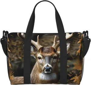 Travel Duffel Bag for Women Men Weekender Bags Sports Gym Bag Camouflage Deer Travel Bag Carry on Overnight Bag Waterproof Luggage Bag with Shoulder Strap