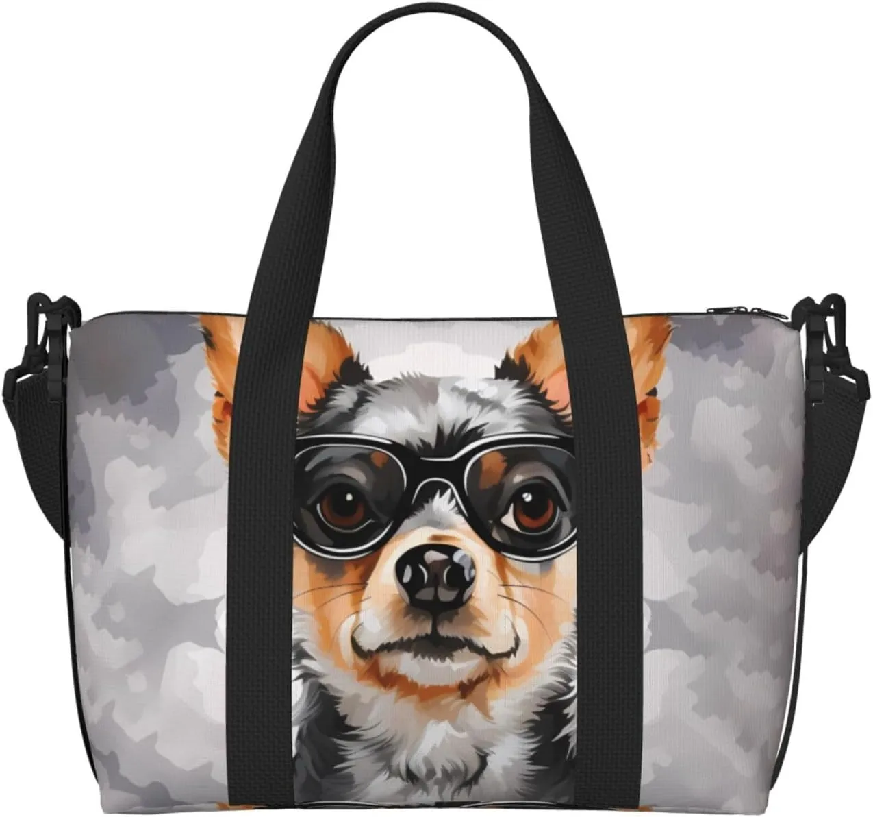 Travel Duffel Bag for Women Men Weekender Bags Sports Gym Bag Chihuahua Dog Glasses Travel Bag Carry on Overnight Bag Waterproof Luggage Bag with Shoulder Strap