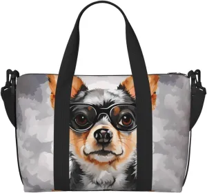 Travel Duffel Bag for Women Men Weekender Bags Sports Gym Bag Chihuahua Dog Glasses Travel Bag Carry on Overnight Bag Waterproof Luggage Bag with Shoulder Strap