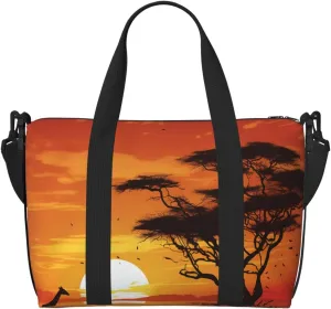 Travel Duffel Bag for Women Men Weekender Bags Sports Gym Bag Funny African Sunset Travel Bag Carry on Overnight Bag Waterproof Luggage Bag with Shoulder Strap