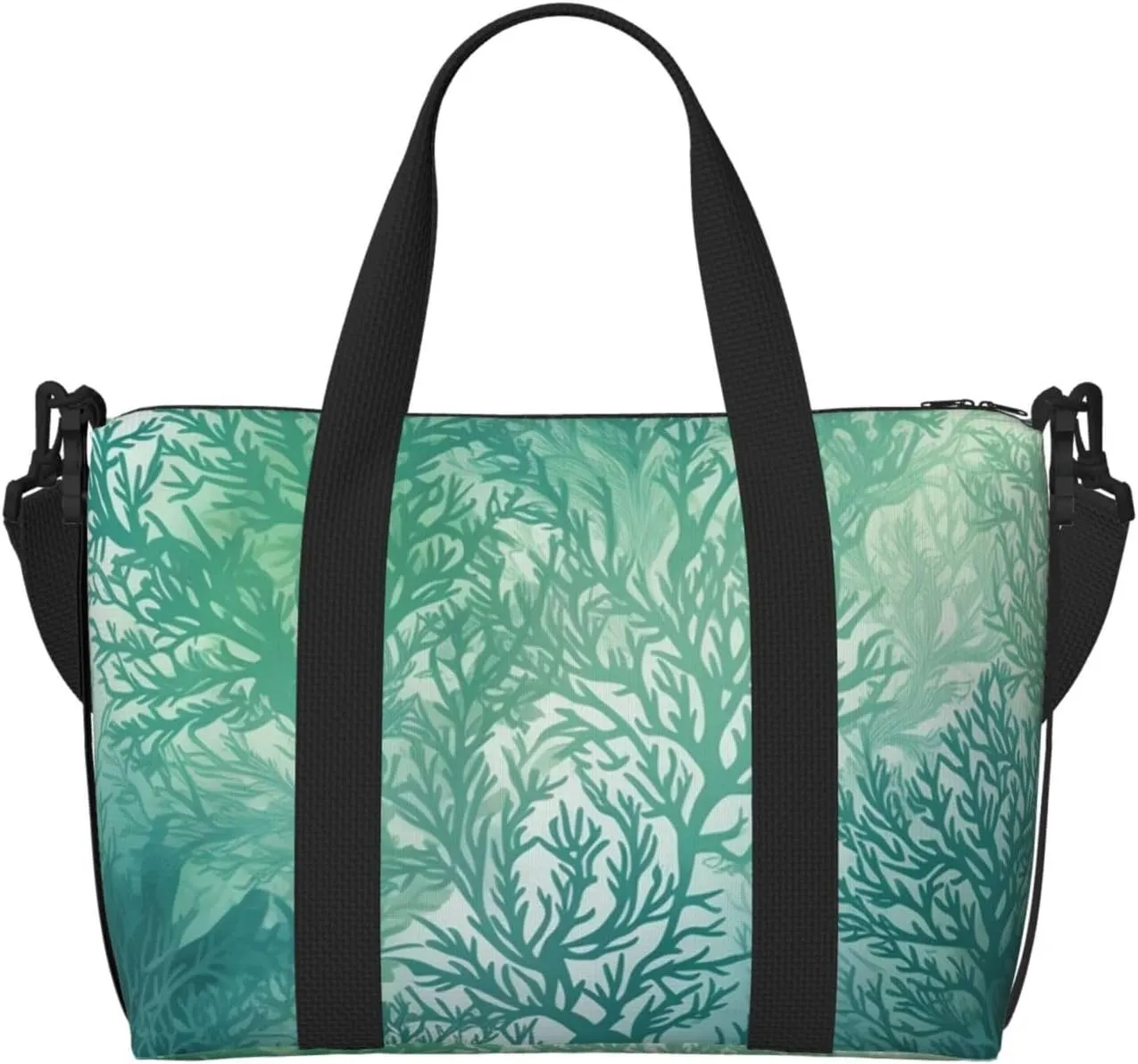 Travel Duffel Bag for Women Men Weekender Bags Sports Gym Bag Green Sea Blue Seaweed Travel Bag Carry on Overnight Bag Waterproof Luggage Bag with Shoulder Strap