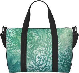 Travel Duffel Bag for Women Men Weekender Bags Sports Gym Bag Green Sea Blue Seaweed Travel Bag Carry on Overnight Bag Waterproof Luggage Bag with Shoulder Strap