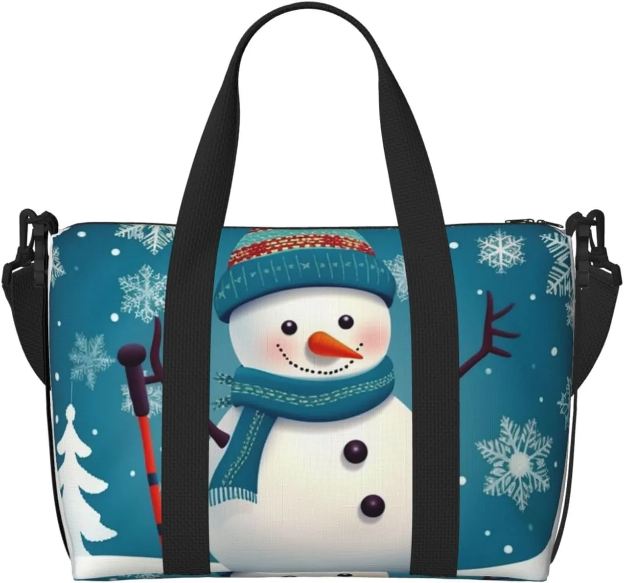 Travel Duffel Bag for Women Men Weekender Bags Sports Gym Bag Lovely Christmas Cartoon Skiing Snowman Snowflake Travel Bag Carry on Overnight Bag Waterproof Luggage Bag with Shoulder Strap