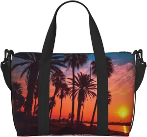 Travel Duffel Bag for Women Men Weekender Bags Sports Gym Bag Palm Tree Sunset Travel Bag Carry on Overnight Bag Waterproof Luggage Bag with Shoulder Strap