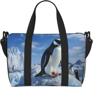 Travel Duffel Bag for Women Men Weekender Bags Sports Gym Bag Snow mountain penguin Travel Bag Carry on Overnight Bag Waterproof Luggage Bag with Shoulder Strap