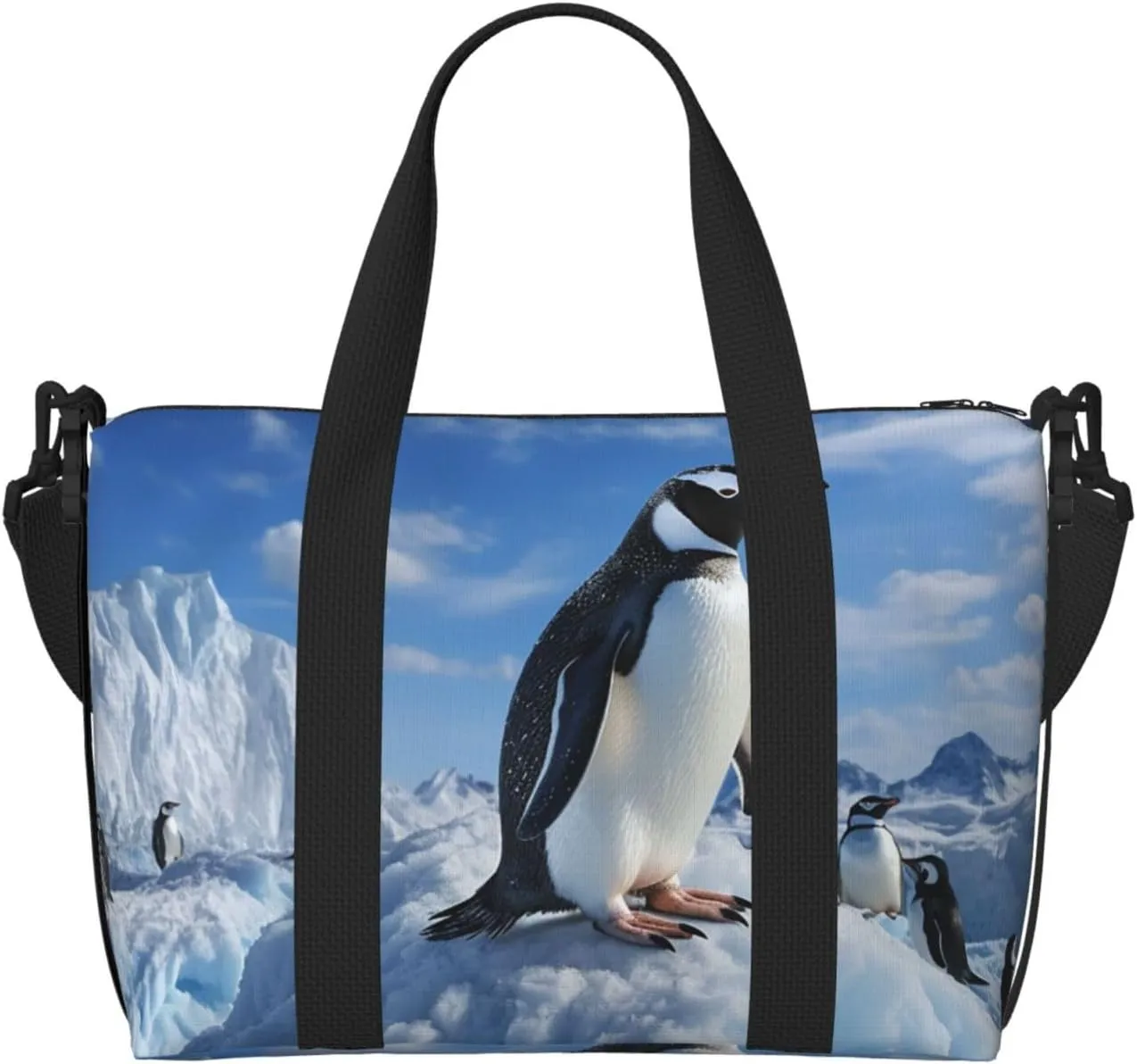 Travel Duffel Bag for Women Men Weekender Bags Sports Gym Bag Snow mountain penguin Travel Bag Carry on Overnight Bag Waterproof Luggage Bag with Shoulder Strap