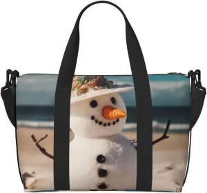 Travel Duffel Bag for Women Men Weekender Bags Sports Gym Bag Snowman with Seashells Travel Bag Carry on Overnight Bag Waterproof Luggage Bag with Shoulder Strap