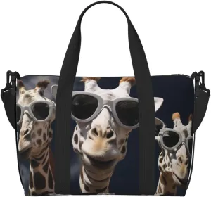 Travel Duffel Bag for Women Men Weekender Bags Sports Gym Bag Three giraffes wearing sunglasses Travel Bag Carry on Overnight Bag Waterproof Luggage Bag with Shoulder Strap