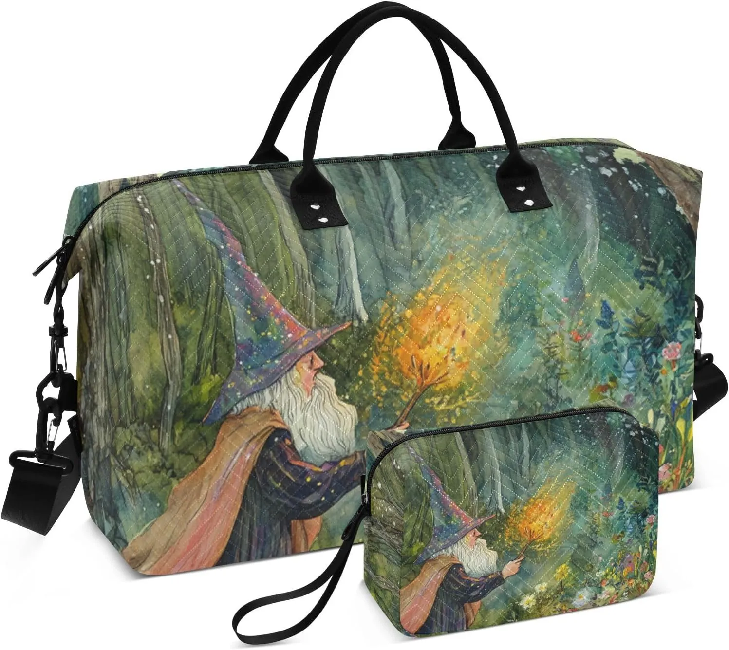 Travel Duffel Bag Large Carry On Airport Bag Gym Bag with Toiletry Bag for Hiking Large Capacity Wizard Casting Spells Magic Personalized