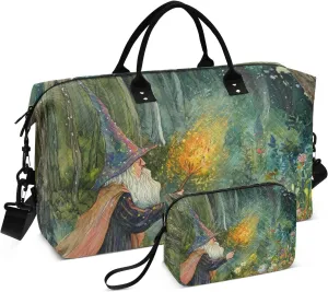 Travel Duffel Bag Large Carry On Airport Bag Gym Bag with Toiletry Bag for Hiking Large Capacity Wizard Casting Spells Magic Personalized