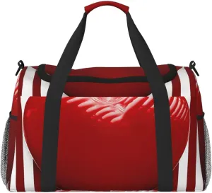 Travel Duffel Bag Lightweight Waterproof Carry On Tote Bag Foldable Weekender Overnight Bags Red And White Striped Heart Sport Gym Bag For Women Men