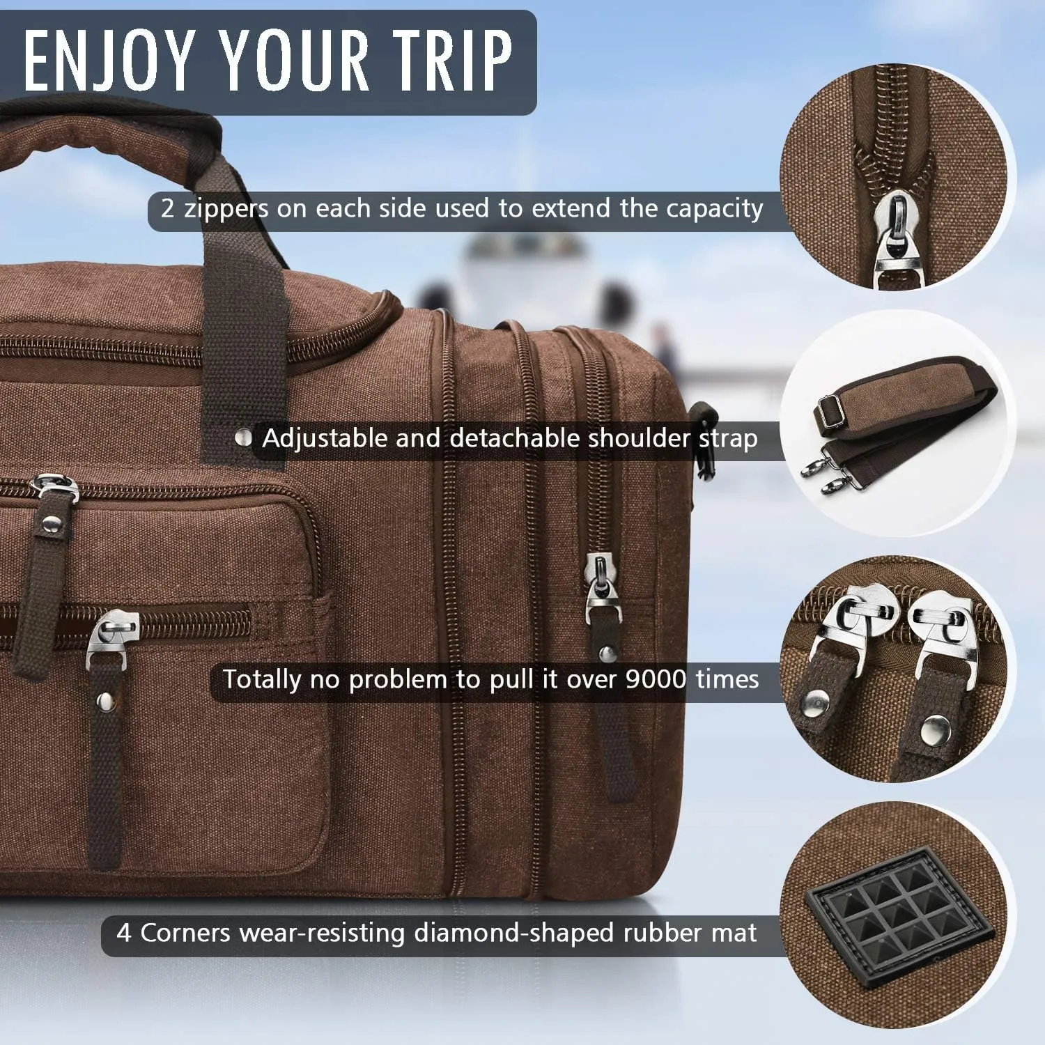 Travel Duffel Bag Men's Weekender Overnight Bag (Coffee) X-Large