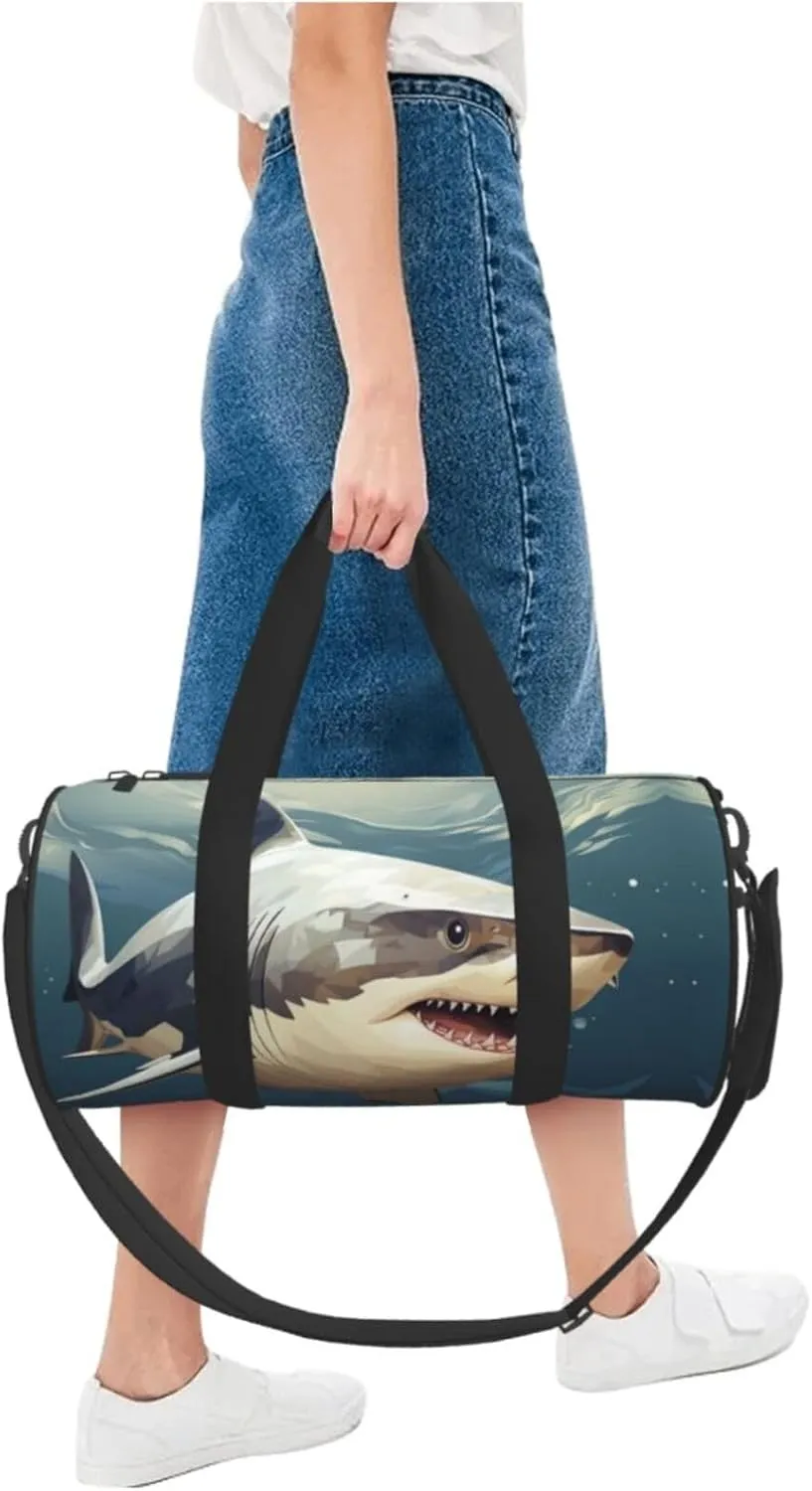 Travel Duffel Bag Minimalist Style Shark Weekender Overnight Bag For Men Women Large Capacity Sports Gym Bag Canvas Carry On Tote Bags For Travel Yoga
