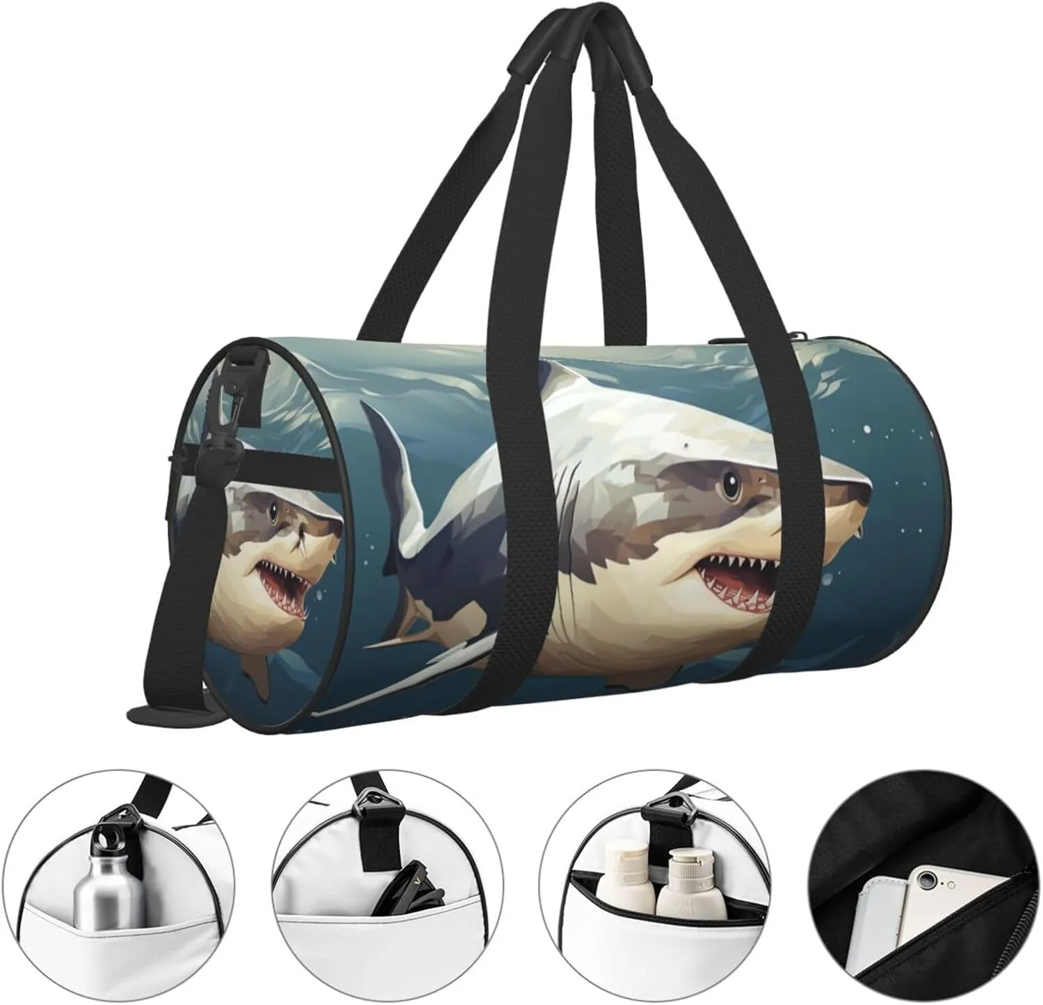Travel Duffel Bag Minimalist Style Shark Weekender Overnight Bag For Men Women Large Capacity Sports Gym Bag Canvas Carry On Tote Bags For Travel Yoga