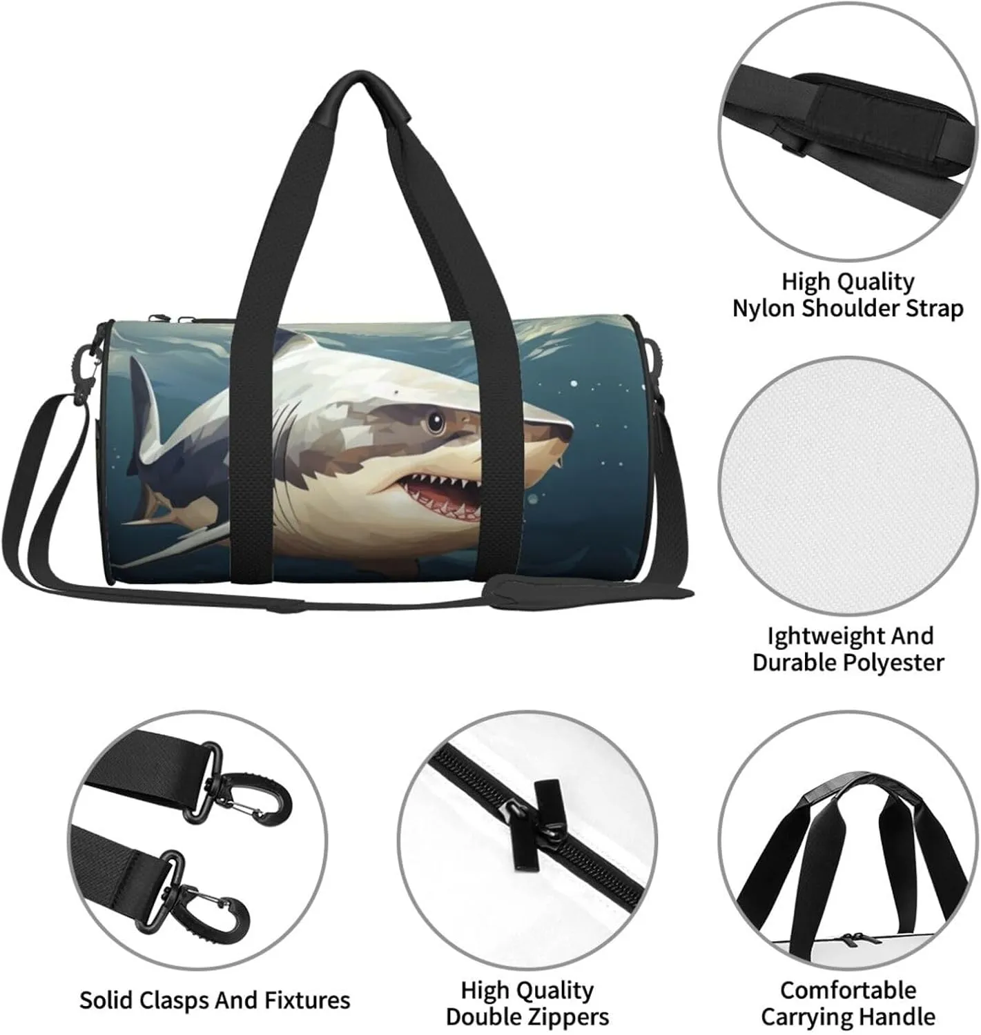Travel Duffel Bag Minimalist Style Shark Weekender Overnight Bag For Men Women Large Capacity Sports Gym Bag Canvas Carry On Tote Bags For Travel Yoga