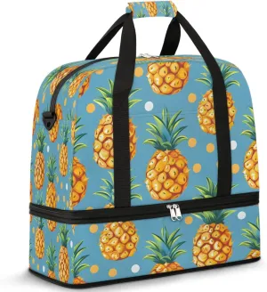 Travel Duffel Bag Pineapple Dots Weekender Bag with Shoe Compartment Foldable Overnight Bags for Travel Sports Lightweight Gym Bags for Men Women