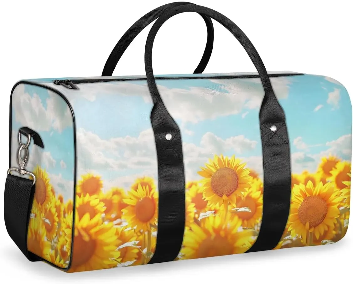 Travel Duffel Bag, Sunflower Flower Floral Sports Tote Gym Bag Foldable Western Aztec Weekender Bag Carry on Luggage Handle Bag Overnight Shoulder Bag for Women Men,A-726