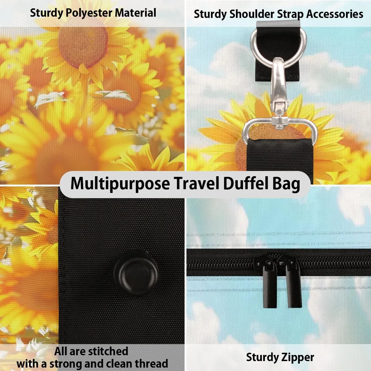 Travel Duffel Bag, Sunflower Flower Floral Sports Tote Gym Bag Foldable Western Aztec Weekender Bag Carry on Luggage Handle Bag Overnight Shoulder Bag for Women Men,A-726