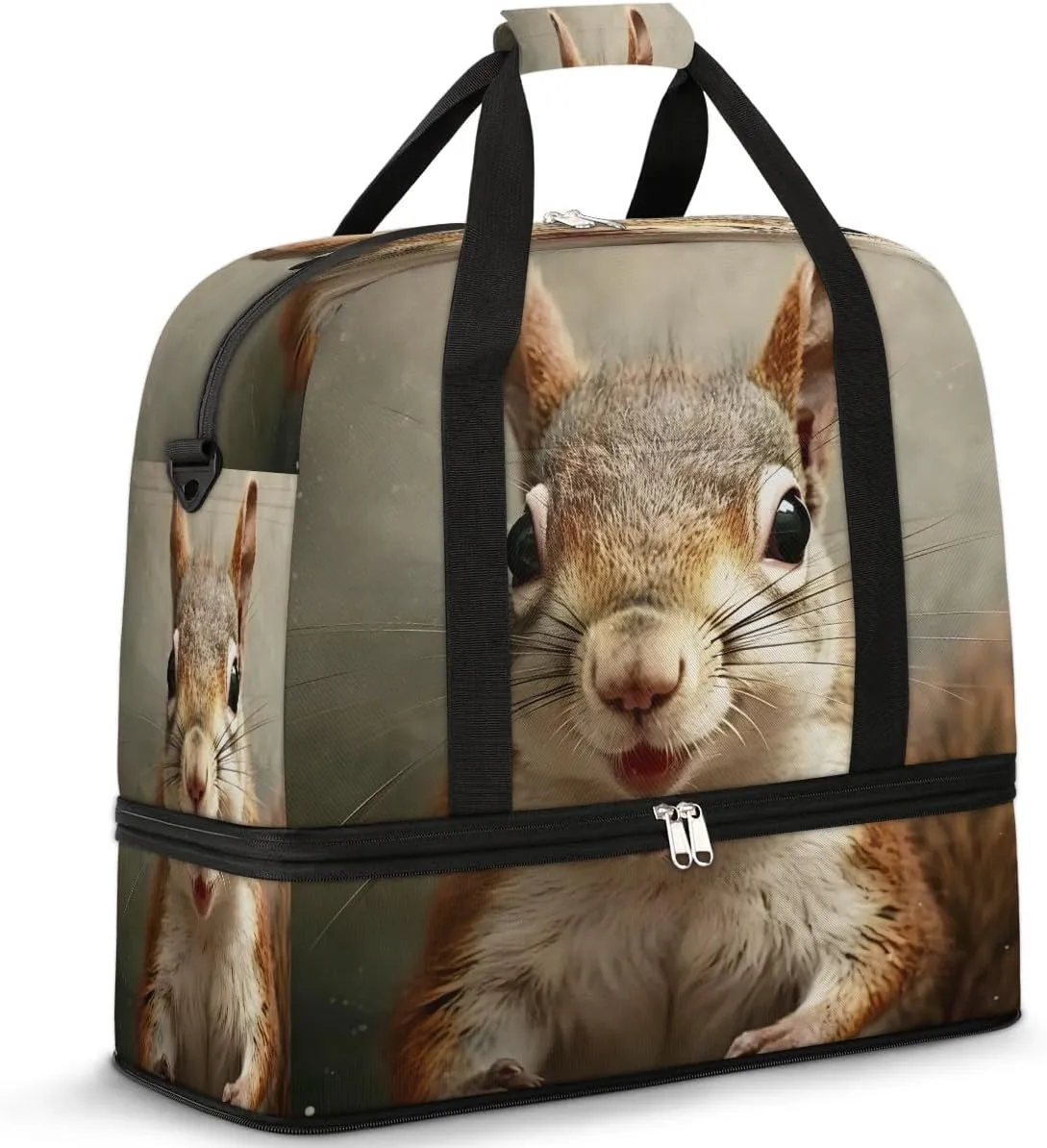 Travel Duffel Bags Animals Squirrel Foldable Weekender Bags for Women with Shoes Compartment Waterproof & Tear Resistant Carry on Overnight Luggage Duffel Bag Shoulder Sports Tote Bag,A-606