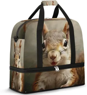 Travel Duffel Bags Animals Squirrel Foldable Weekender Bags for Women with Shoes Compartment Waterproof & Tear Resistant Carry on Overnight Luggage Duffel Bag Shoulder Sports Tote Bag,A-606