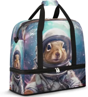 Travel Duffel Bags Astronaut Squirrel Foldable Weekender Bags for Women with Shoes Compartment Waterproof & Tear Resistant Carry on Overnight Luggage Duffel Bag Shoulder Sports Tote Bag,A-717