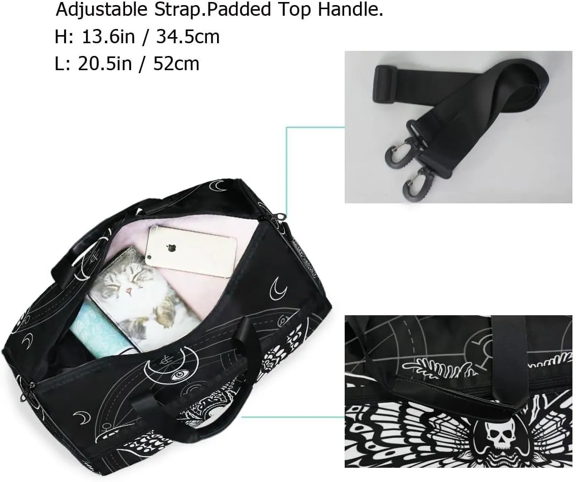 Travel Duffel Bags Black Skull Moth Sports Duffel Bag Gym Bag Travel Luggage Overnight Bags for Men Women Duffel Bags with Adjustable Strap for Traveling