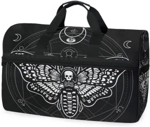Travel Duffel Bags Black Skull Moth Sports Duffel Bag Gym Bag Travel Luggage Overnight Bags for Men Women Duffel Bags with Adjustable Strap for Traveling