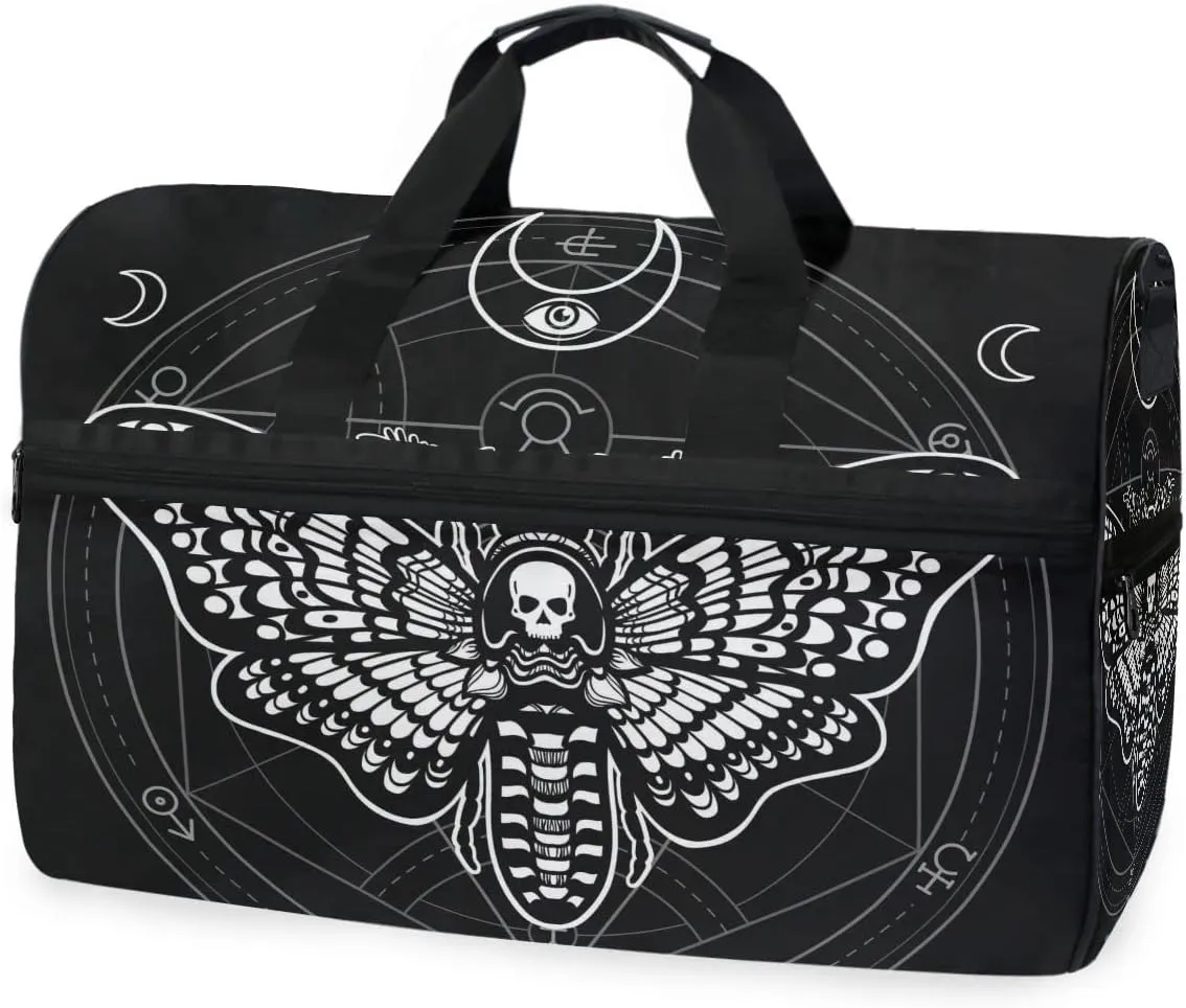Travel Duffel Bags Black Skull Moth Sports Duffel Bag Gym Bag Travel Luggage Overnight Bags for Men Women Duffel Bags with Adjustable Strap for Traveling
