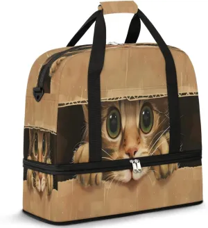 Travel Duffel Bags Carton Cat Funny Foldable Weekender Bags for Women with Shoes Compartment Waterproof & Tear Resistant Carry on Overnight Luggage Duffel Bag Shoulder Sports Tote Bag,B-582