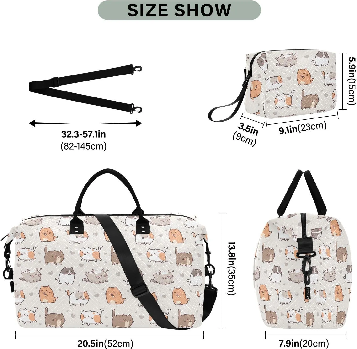 Travel Duffel Bags Cute Cats Carry on Weekender Overnight Bag with Adjustable Strap Large Gym Bag for Travel Gym Multifunctional