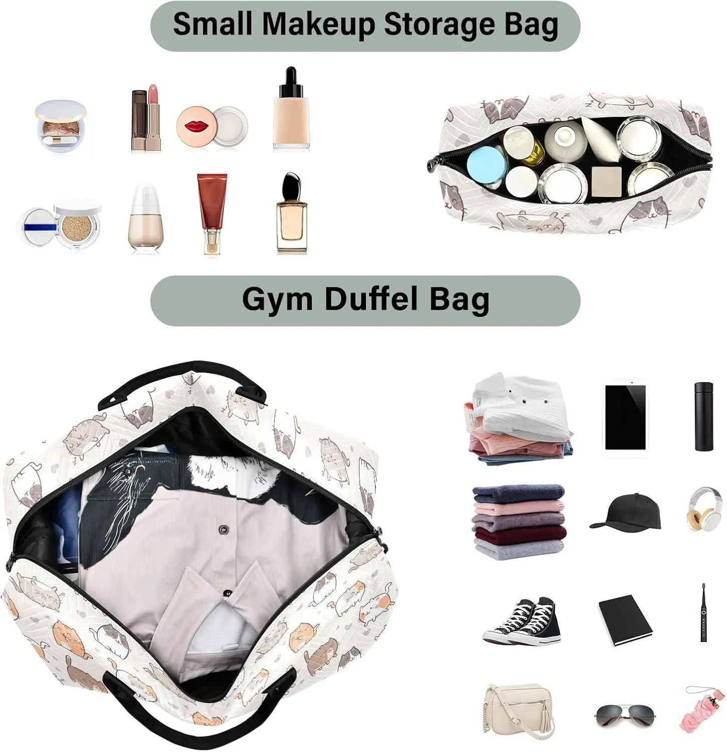 Travel Duffel Bags Cute Cats Carry on Weekender Overnight Bag with Adjustable Strap Large Gym Bag for Travel Gym Multifunctional