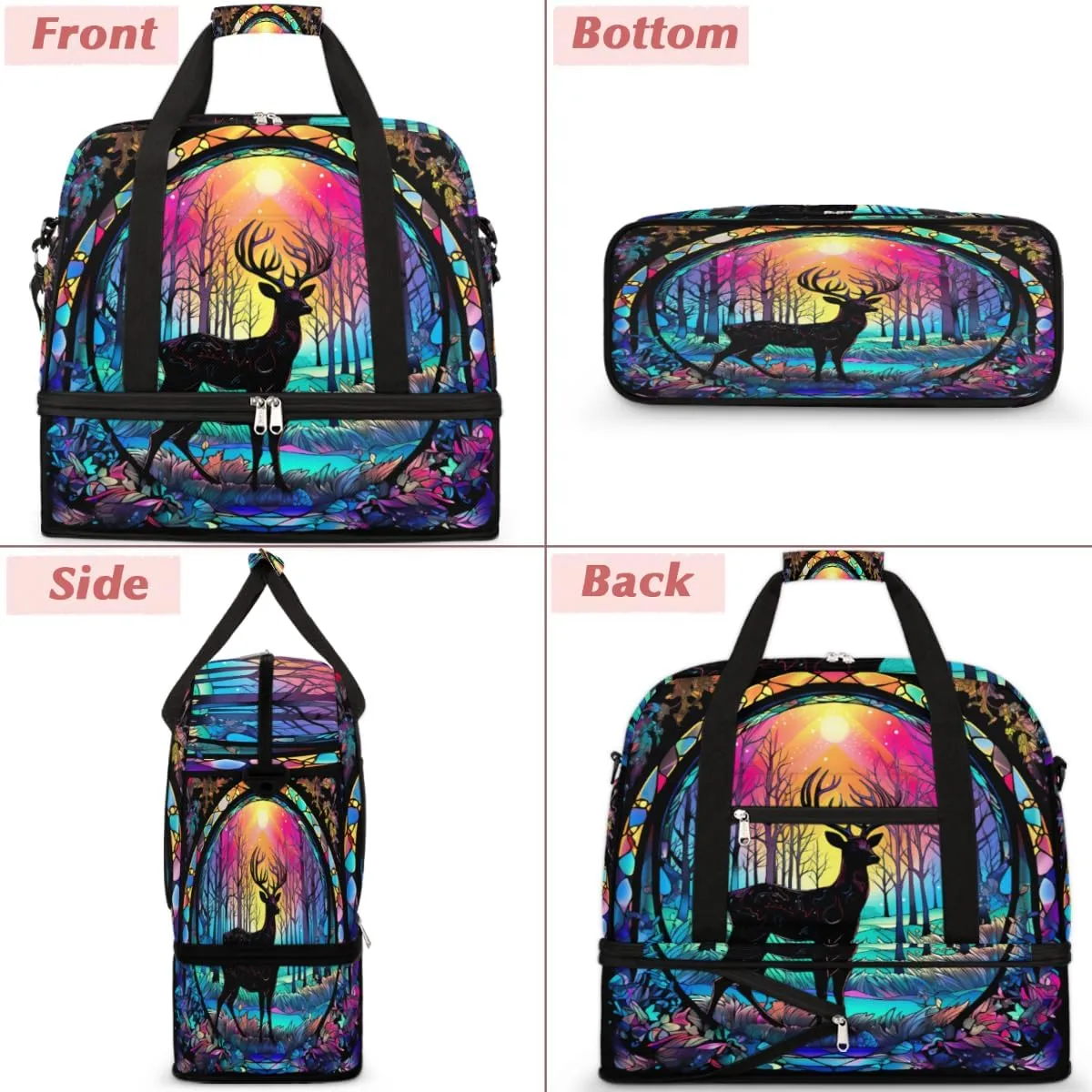 Travel Duffel Bags Neon Deer Foldable Weekender Bags for Women with Shoes Compartment Waterproof & Tear Resistant Carry on Overnight Luggage Duffel Bag Shoulder Sports Tote Bag