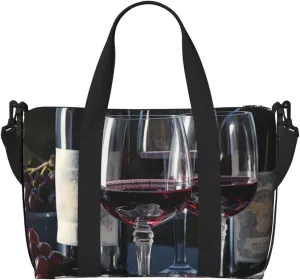 Travel Duffel Bags Personal Item Bag Carry on Luggage Bag Training Handbag Lightweight Waterproof Sports Gym Bag Red Wine and Wine Glasses Weekender Bag for Women Men